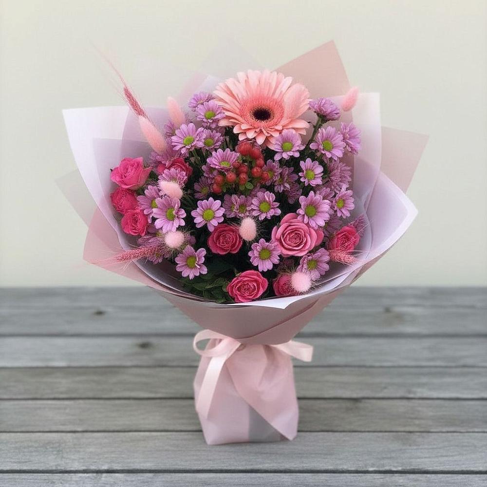 Букет цветов из: Розы, Герберы и Хризантемы в Грачевке Ставропольского края