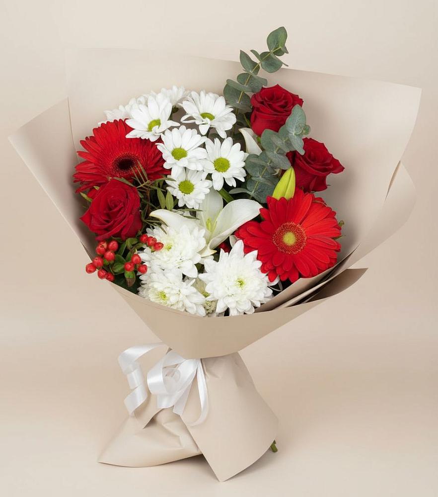 Букет цветов из: Розы, Хризантемы, Герберы и Лилии в Грачевке Ставропольского края