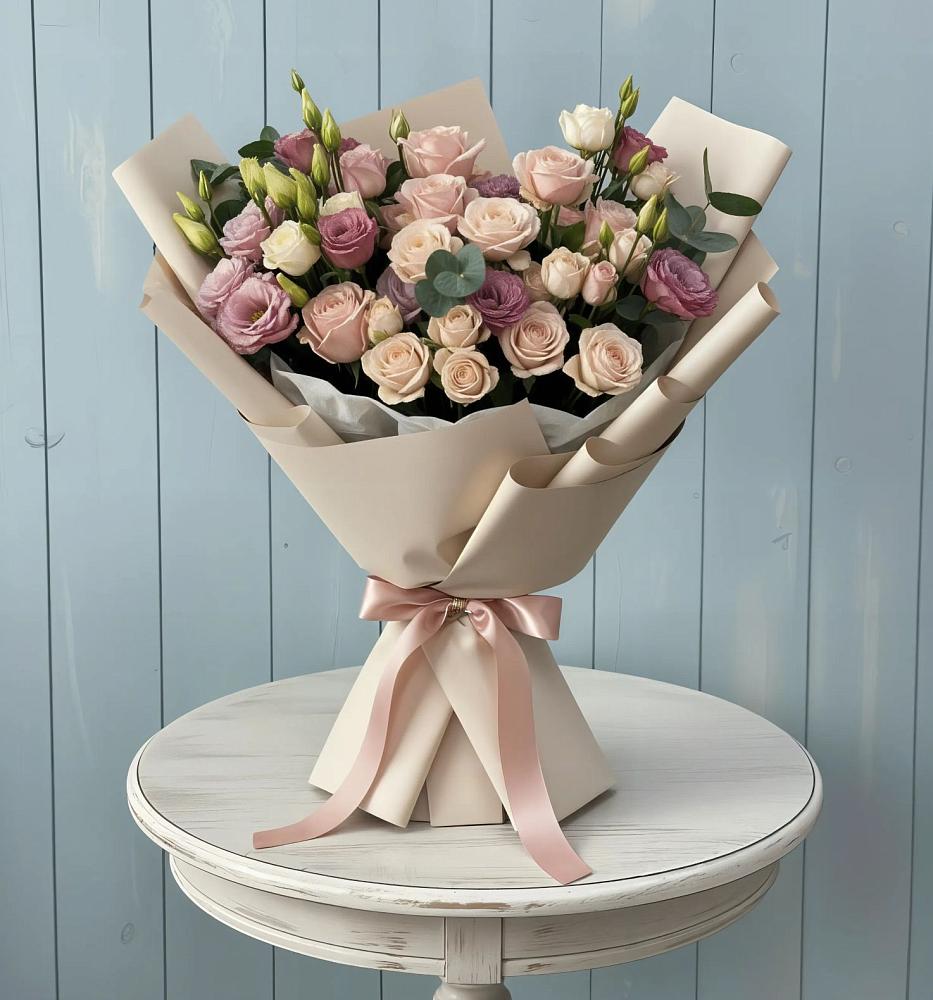 Букет цветов из: Розы и Лизиантусы в Грачевке Ставропольского края