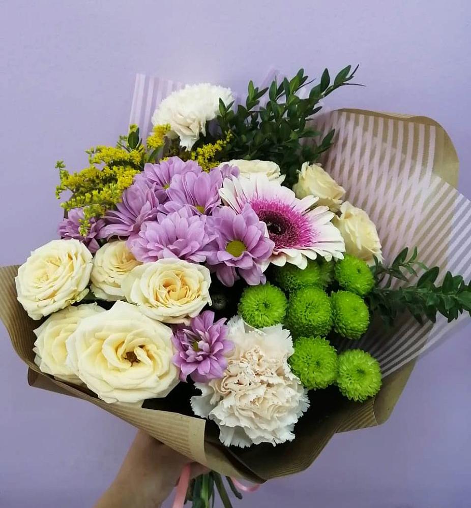 Букет цветов из: Хризантемы, Розы, Гвоздики и Герберы в Грачевке Ставропольского края